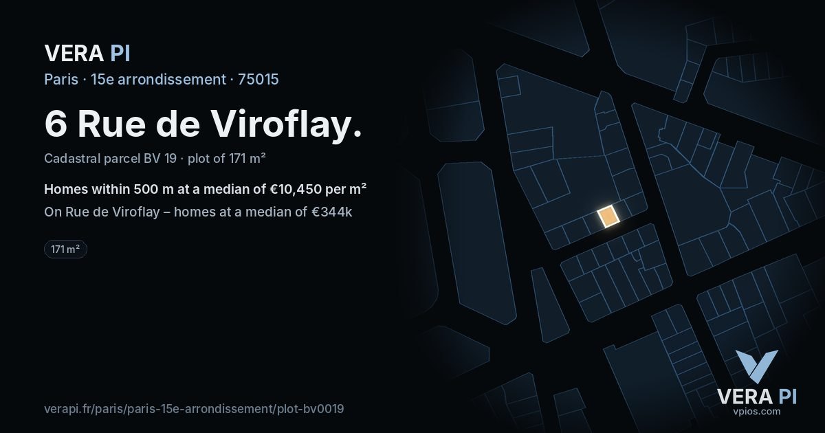 6 Rue de Viroflay, 15e arrondissement at night – the plot lit, the parcels around coloured by the prices near them