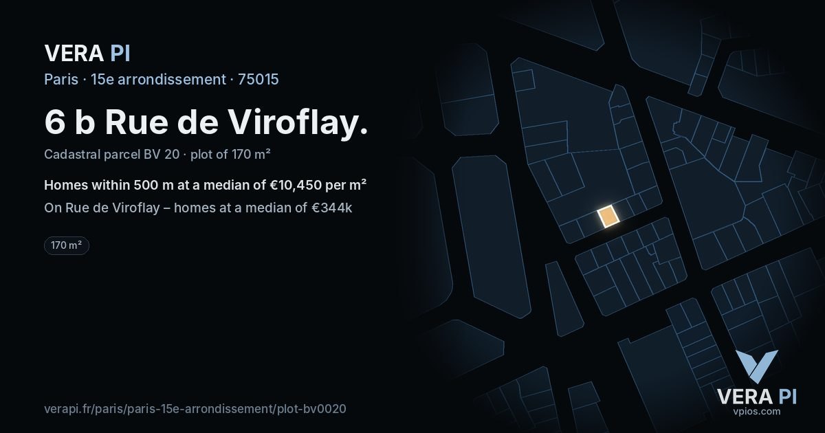 6 b Rue de Viroflay, 15e arrondissement at night – the plot lit, the parcels around coloured by the prices near them