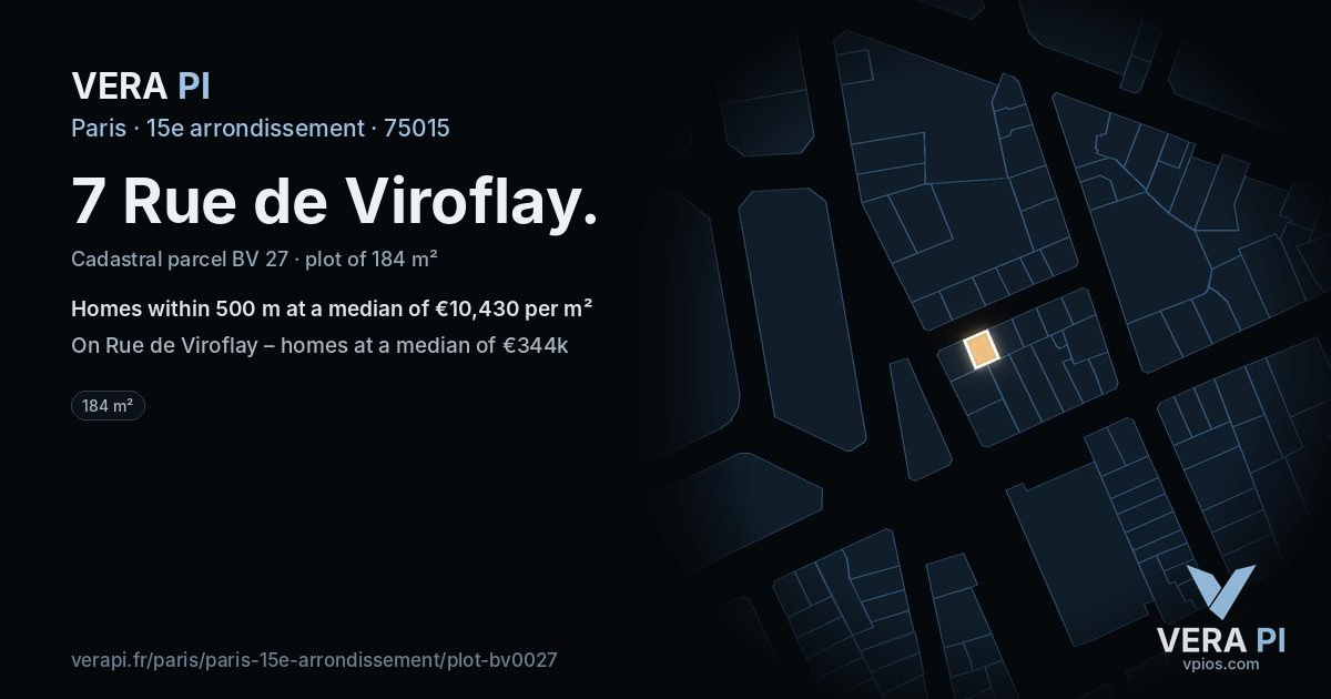 7 Rue de Viroflay, 15e arrondissement at night – the plot lit, the parcels around coloured by the prices near them