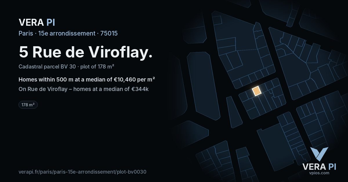 5 Rue de Viroflay, 15e arrondissement at night – the plot lit, the parcels around coloured by the prices near them