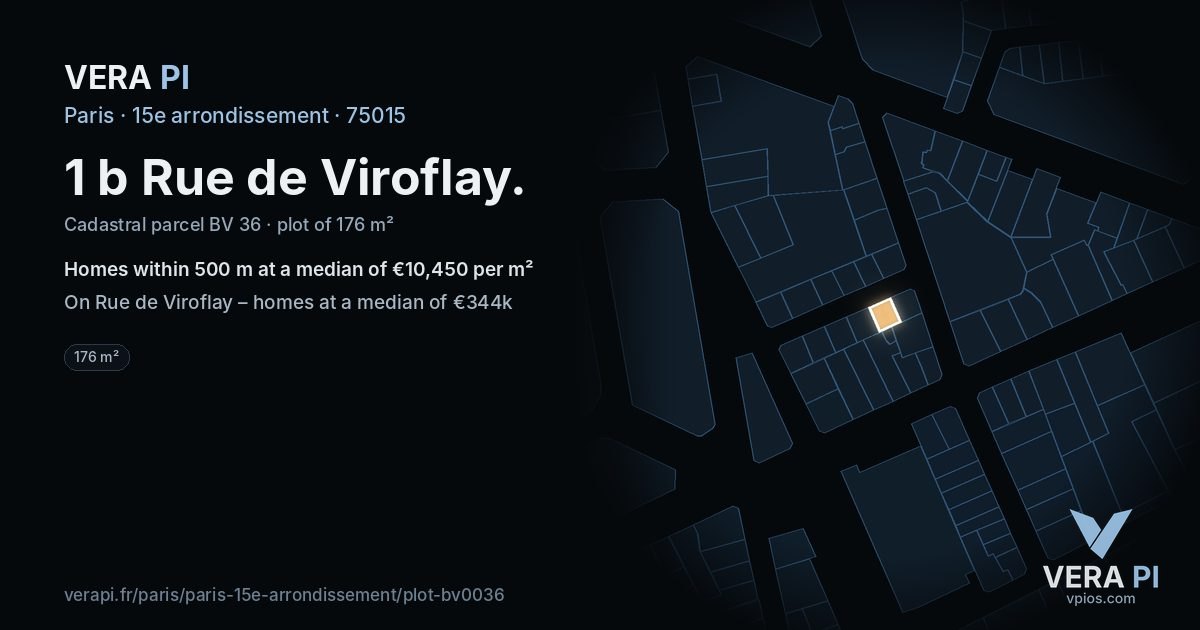 1 b Rue de Viroflay, 15e arrondissement at night – the plot lit, the parcels around coloured by the prices near them