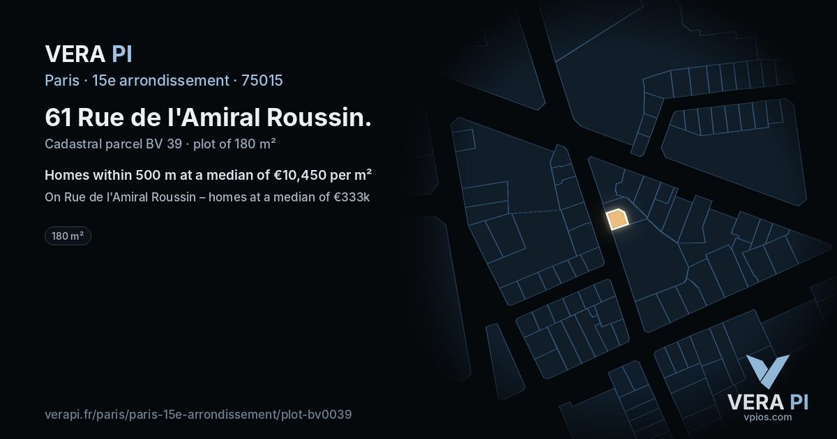 61 Rue de l'Amiral Roussin, 15e arrondissement at night – the plot lit, the parcels around coloured by the prices near them