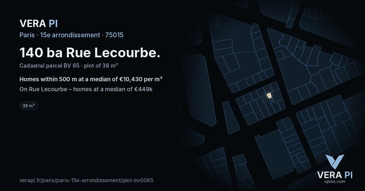 140 ba Rue Lecourbe, 15e arrondissement at night – the plot lit, the parcels around coloured by the prices near them