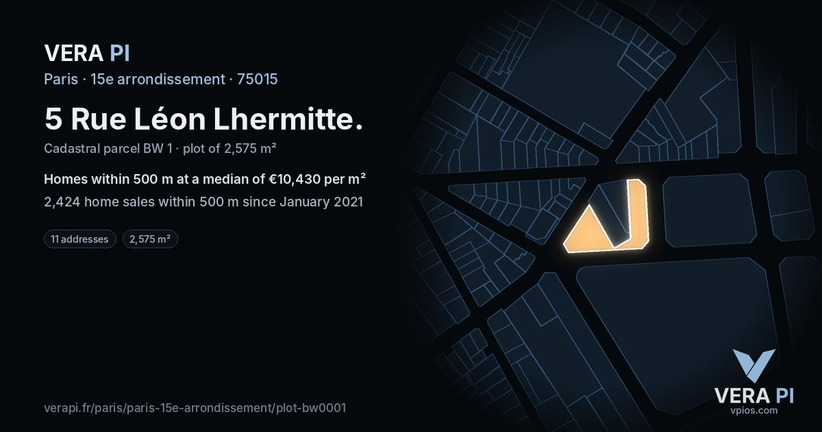 5 Rue Léon Lhermitte, 15e arrondissement at night – the plot lit, the parcels around coloured by the prices near them