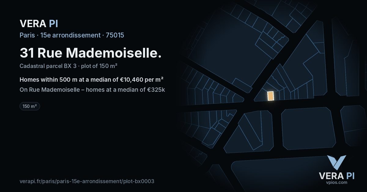 31 Rue Mademoiselle, 15e arrondissement at night – the plot lit, the parcels around coloured by the prices near them