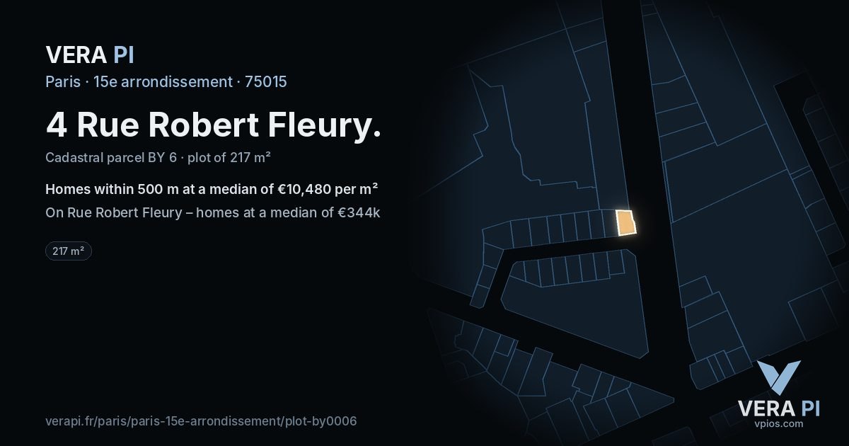 4 Rue Robert Fleury, 15e arrondissement at night – the plot lit, the parcels around coloured by the prices near them