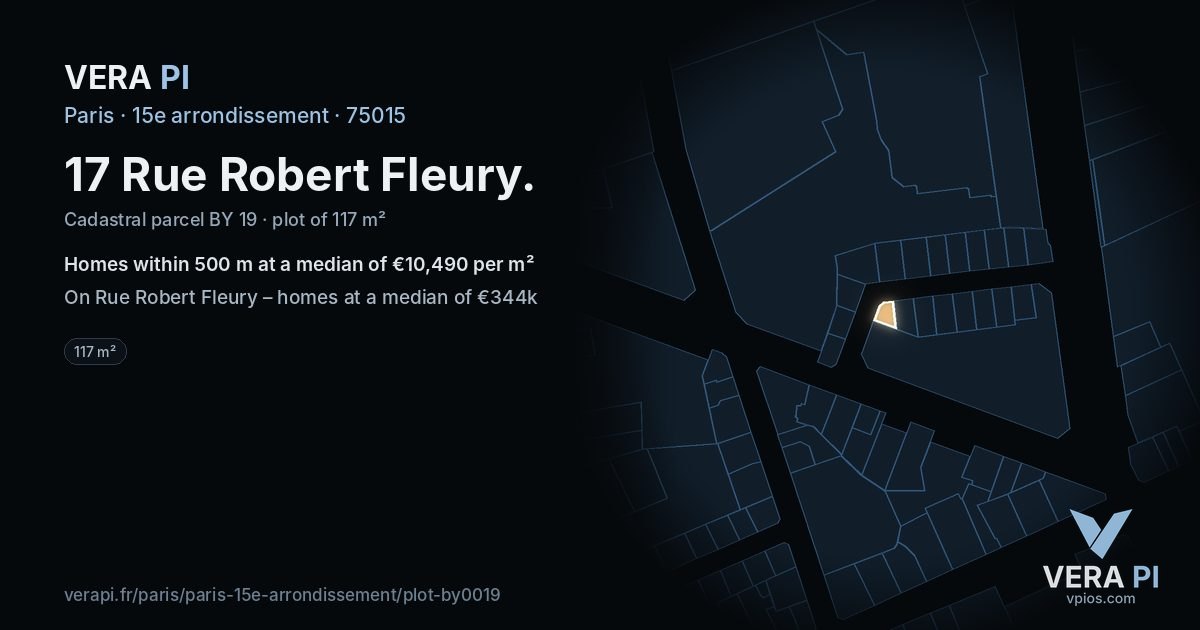 17 Rue Robert Fleury, 15e arrondissement at night – the plot lit, the parcels around coloured by the prices near them