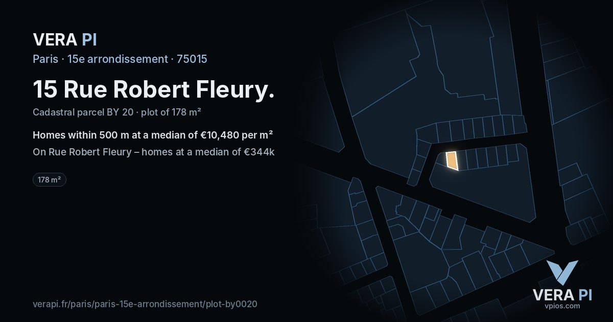 15 Rue Robert Fleury, 15e arrondissement at night – the plot lit, the parcels around coloured by the prices near them