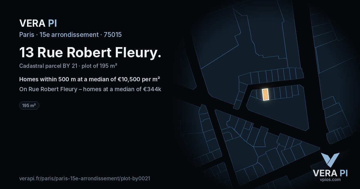 13 Rue Robert Fleury, 15e arrondissement at night – the plot lit, the parcels around coloured by the prices near them