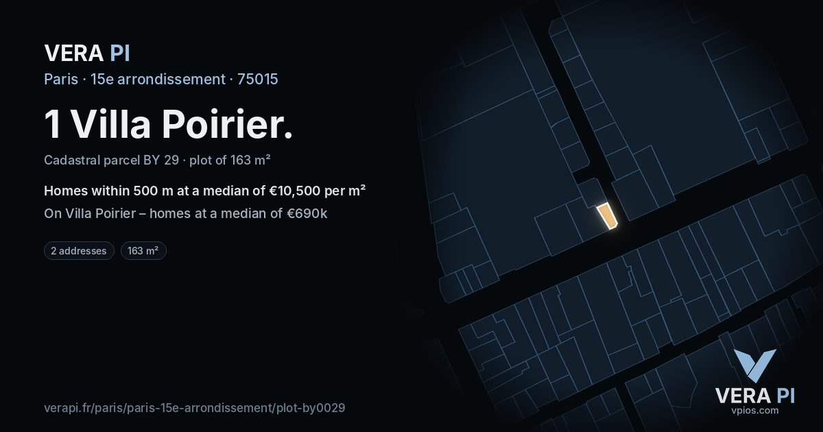 1 Villa Poirier, 15e arrondissement at night – the plot lit, the parcels around coloured by the prices near them