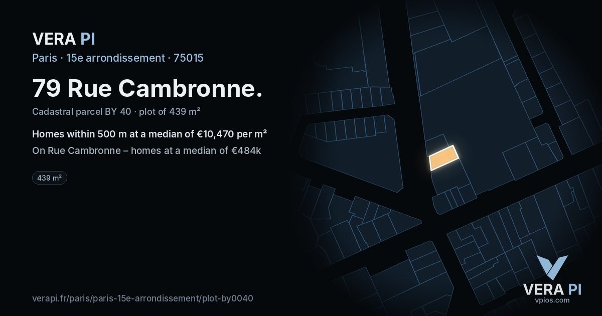 79 Rue Cambronne, 15e arrondissement at night – the plot lit, the parcels around coloured by the prices near them