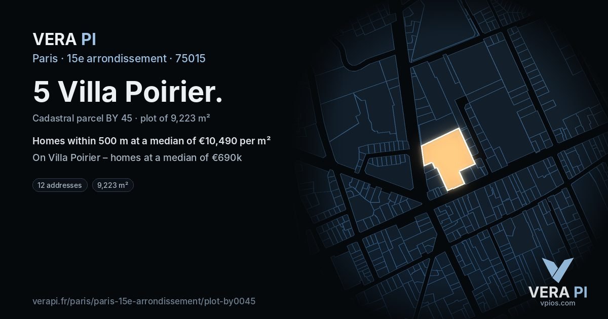 5 Villa Poirier, 15e arrondissement at night – the plot lit, the parcels around coloured by the prices near them