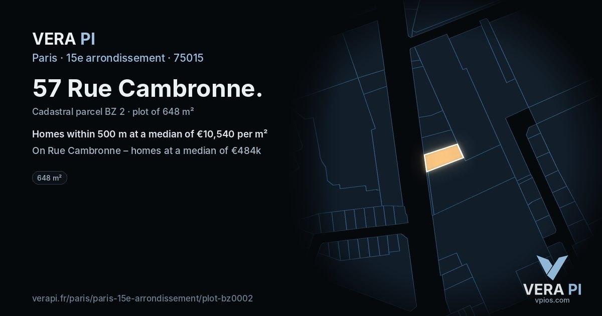 57 Rue Cambronne, 15e arrondissement at night – the plot lit, the parcels around coloured by the prices near them