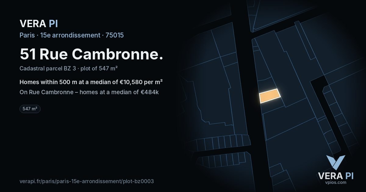 51 Rue Cambronne, 15e arrondissement at night – the plot lit, the parcels around coloured by the prices near them