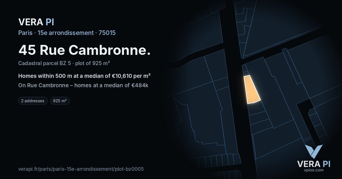 45 Rue Cambronne, 15e arrondissement at night – the plot lit, the parcels around coloured by the prices near them