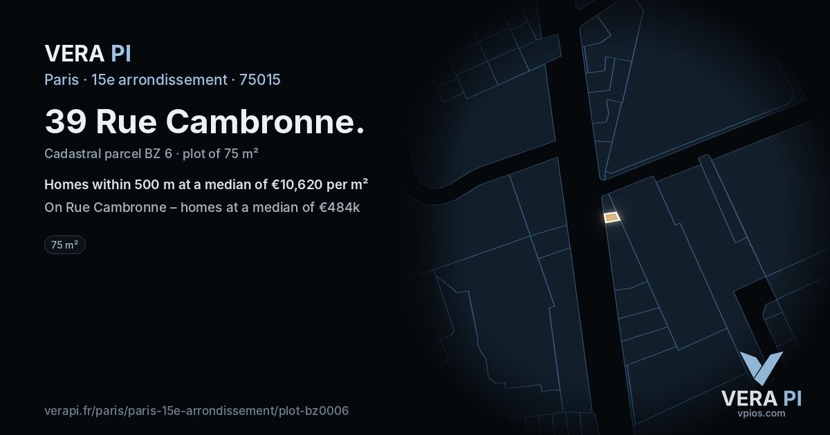 39 Rue Cambronne, 15e arrondissement at night – the plot lit, the parcels around coloured by the prices near them