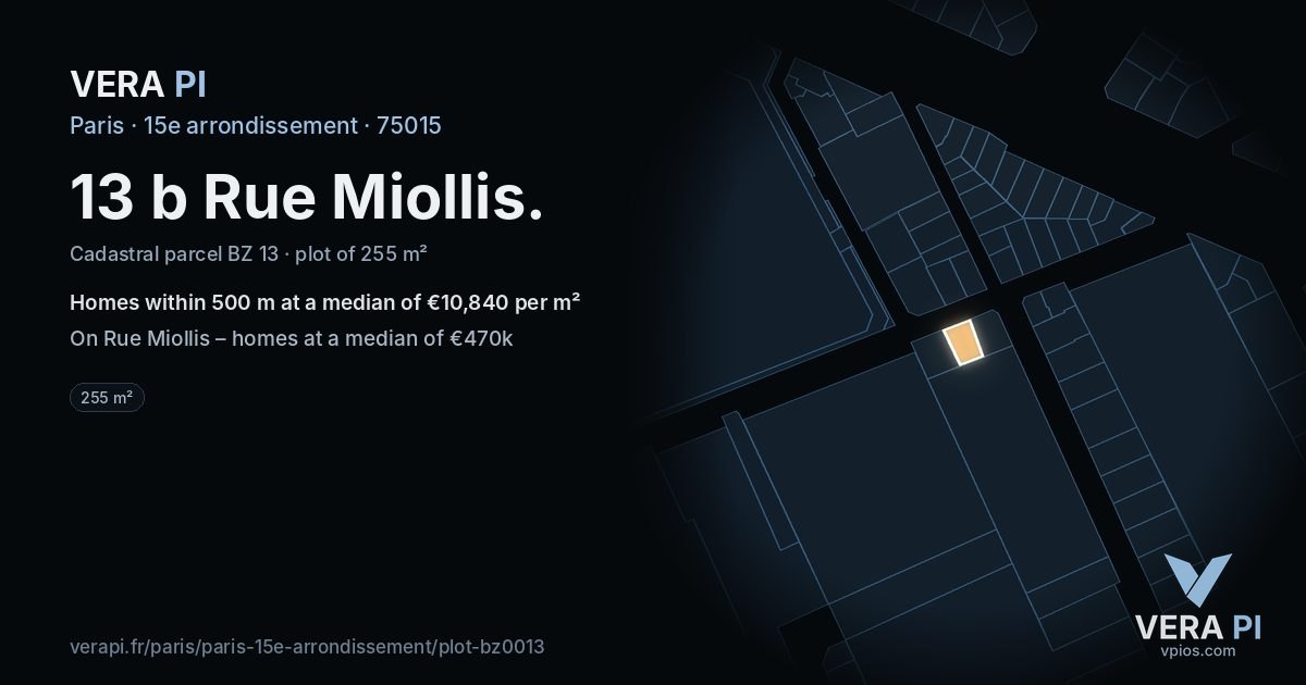 13 b Rue Miollis, 15e arrondissement at night – the plot lit, the parcels around coloured by the prices near them