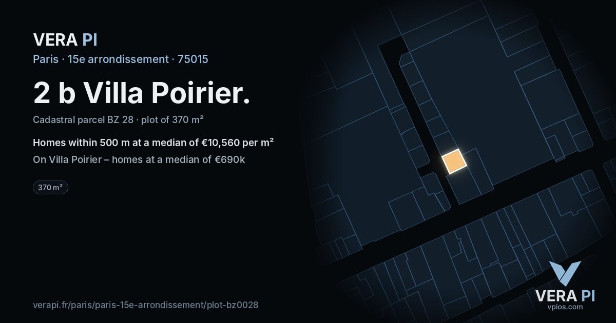 2 b Villa Poirier, 15e arrondissement at night – the plot lit, the parcels around coloured by the prices near them