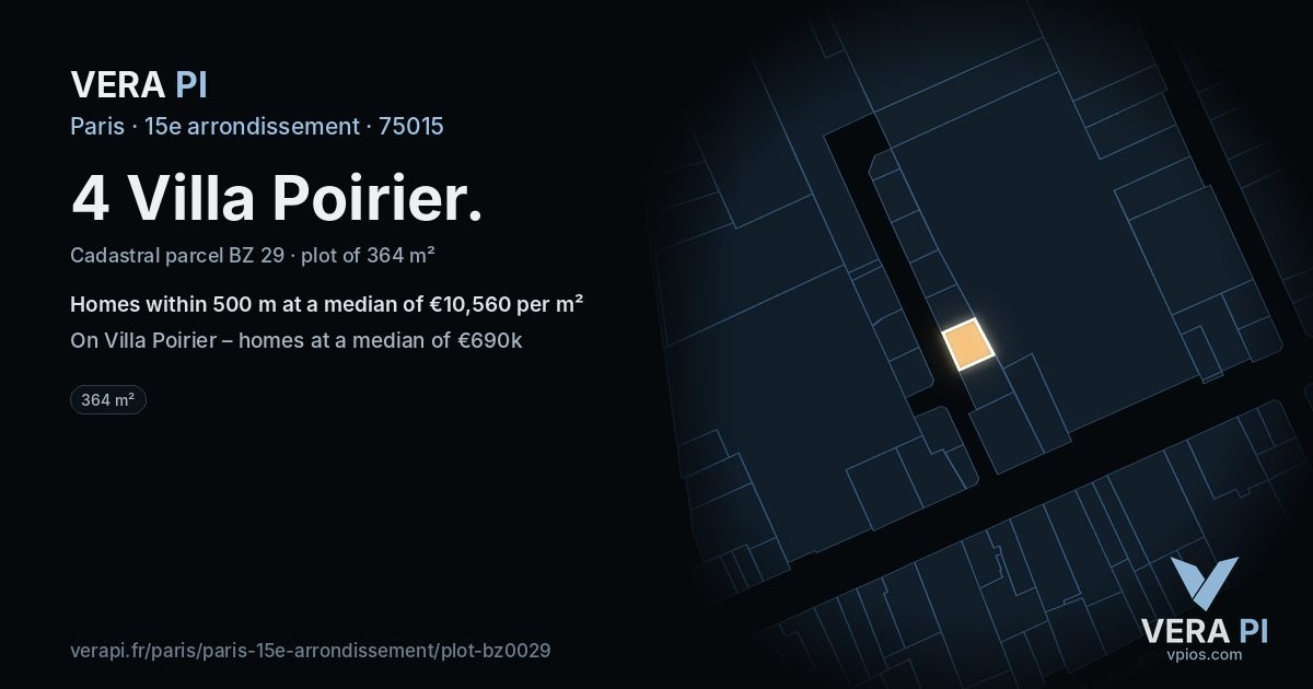 4 Villa Poirier, 15e arrondissement at night – the plot lit, the parcels around coloured by the prices near them