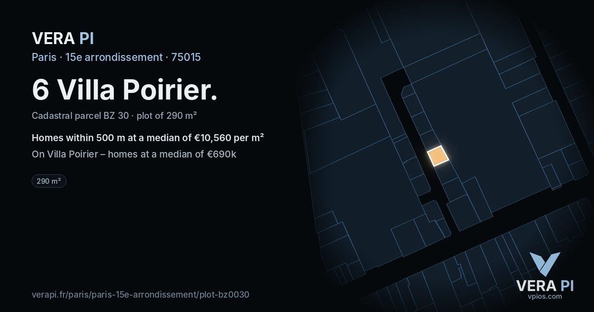 6 Villa Poirier, 15e arrondissement at night – the plot lit, the parcels around coloured by the prices near them
