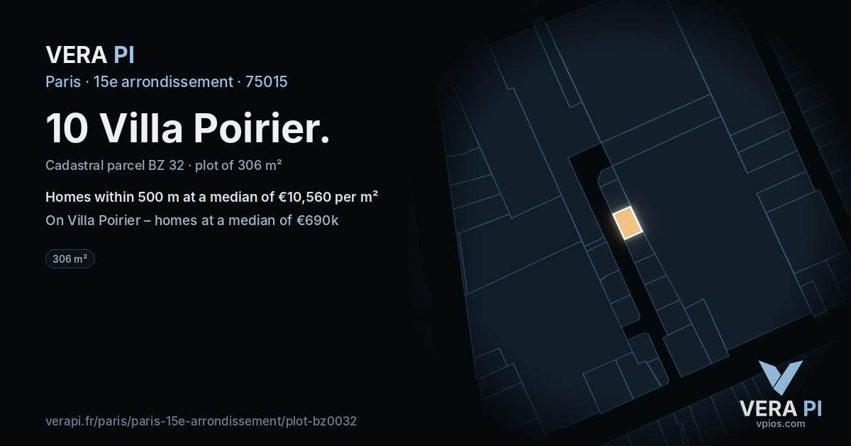 10 Villa Poirier, 15e arrondissement at night – the plot lit, the parcels around coloured by the prices near them