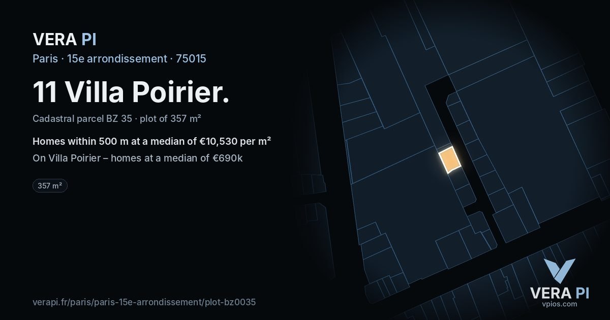 11 Villa Poirier, 15e arrondissement at night – the plot lit, the parcels around coloured by the prices near them