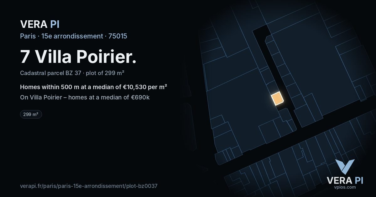 7 Villa Poirier, 15e arrondissement at night – the plot lit, the parcels around coloured by the prices near them