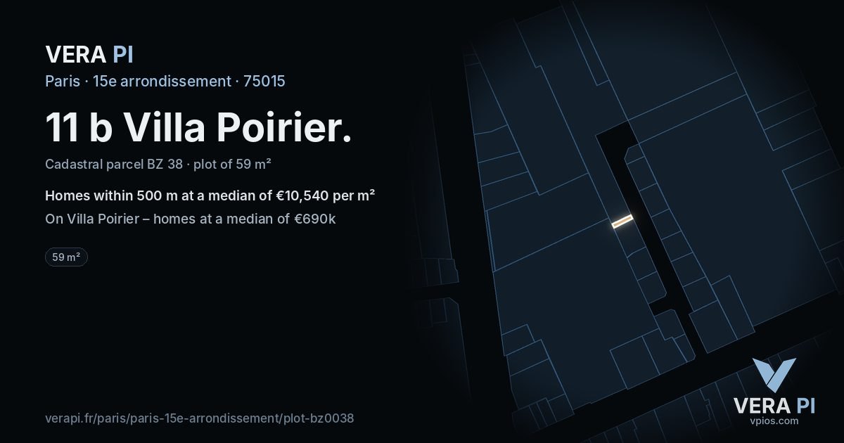 11 b Villa Poirier, 15e arrondissement at night – the plot lit, the parcels around coloured by the prices near them