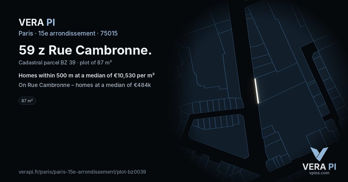 59 z Rue Cambronne, 15e arrondissement at night – the plot lit, the parcels around coloured by the prices near them