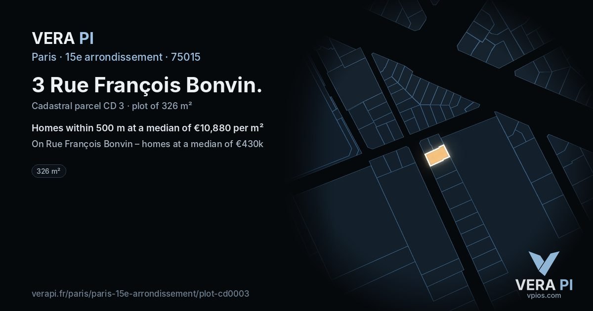 3 Rue François Bonvin, 15e arrondissement at night – the plot lit, the parcels around coloured by the prices near them