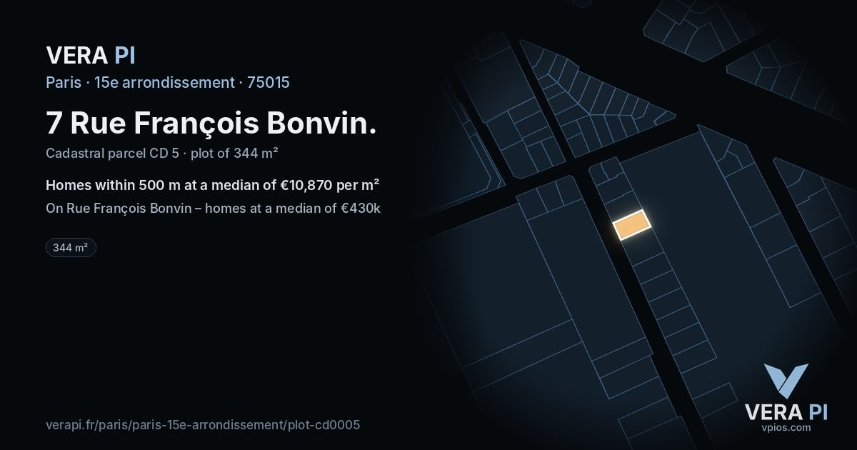7 Rue François Bonvin, 15e arrondissement at night – the plot lit, the parcels around coloured by the prices near them