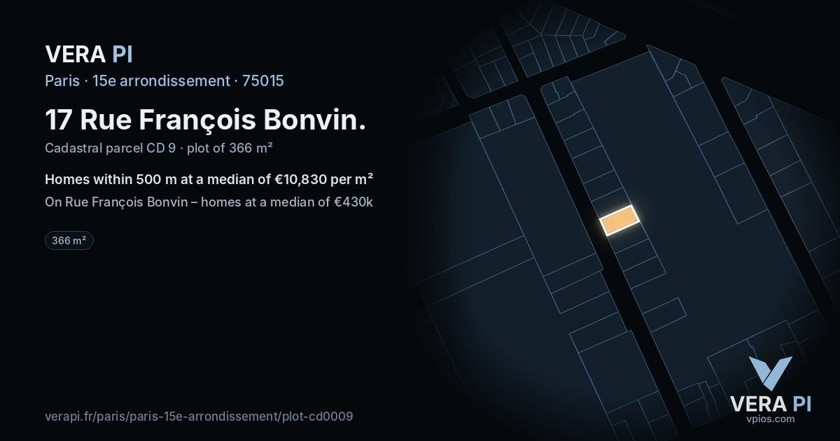 17 Rue François Bonvin, 15e arrondissement at night – the plot lit, the parcels around coloured by the prices near them