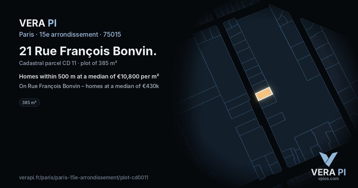 21 Rue François Bonvin, 15e arrondissement at night – the plot lit, the parcels around coloured by the prices near them