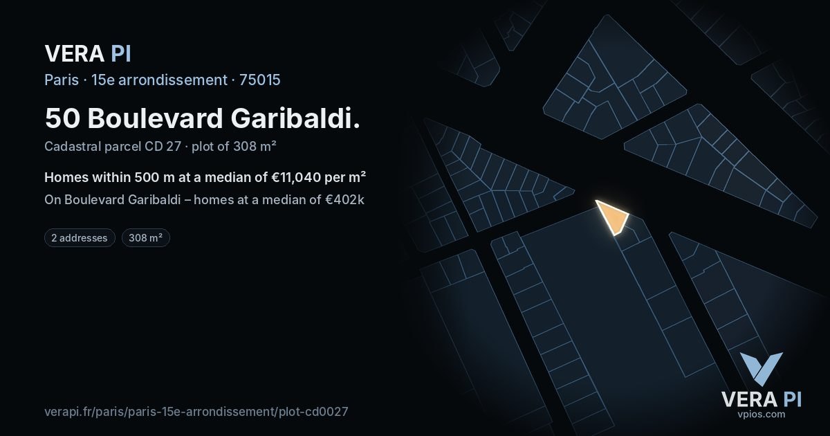50 Boulevard Garibaldi, 15e arrondissement at night – the plot lit, the parcels around coloured by the prices near them