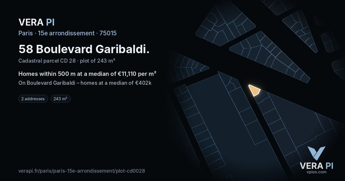 58 Boulevard Garibaldi, 15e arrondissement at night – the plot lit, the parcels around coloured by the prices near them
