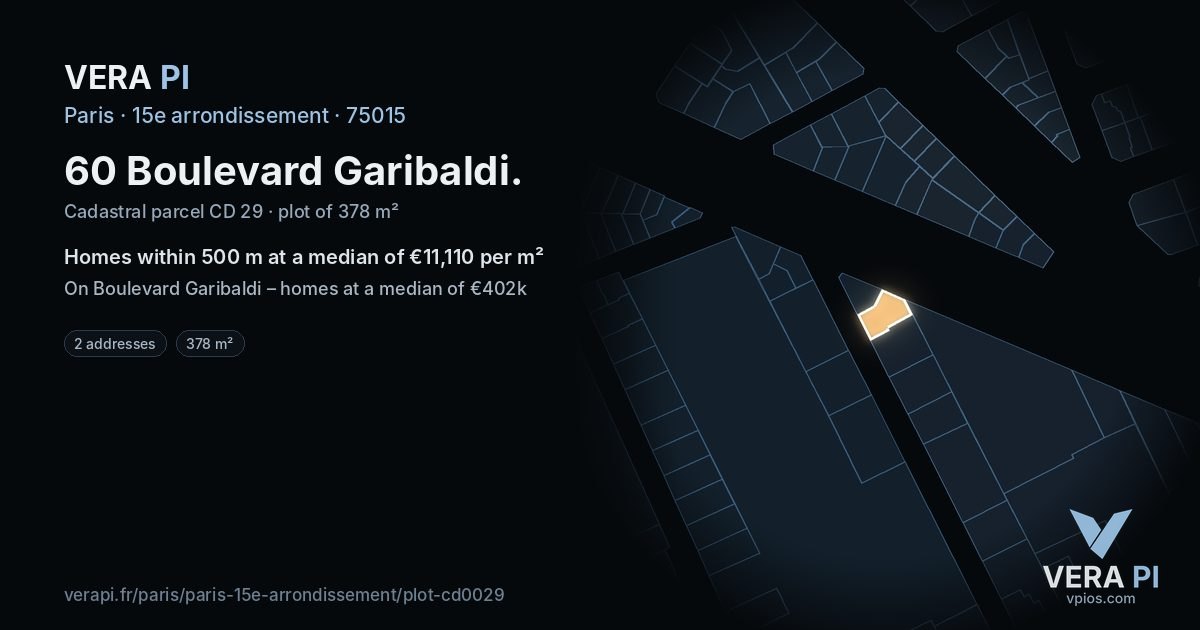 60 Boulevard Garibaldi, 15e arrondissement at night – the plot lit, the parcels around coloured by the prices near them