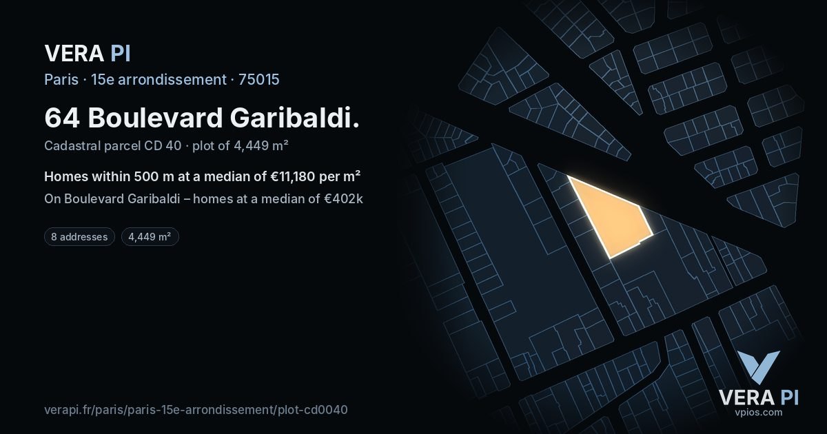 64 Boulevard Garibaldi, 15e arrondissement at night – the plot lit, the parcels around coloured by the prices near them
