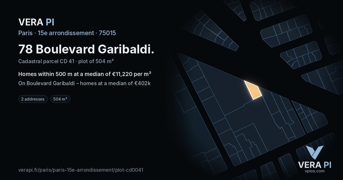 78 Boulevard Garibaldi, 15e arrondissement at night – the plot lit, the parcels around coloured by the prices near them