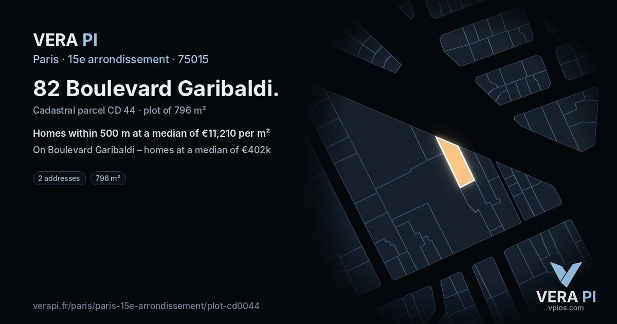 82 Boulevard Garibaldi, 15e arrondissement at night – the plot lit, the parcels around coloured by the prices near them