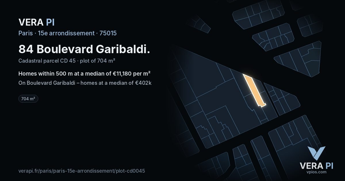 84 Boulevard Garibaldi, 15e arrondissement at night – the plot lit, the parcels around coloured by the prices near them