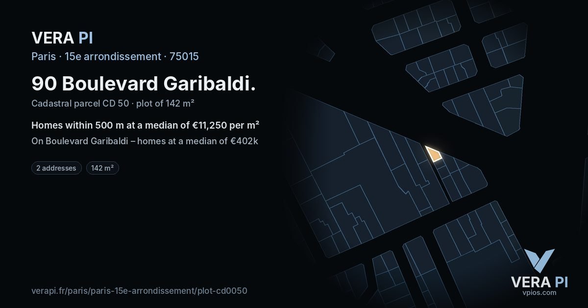 90 Boulevard Garibaldi, 15e arrondissement at night – the plot lit, the parcels around coloured by the prices near them