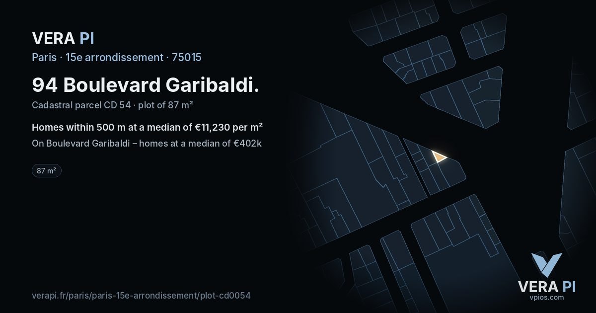 94 Boulevard Garibaldi, 15e arrondissement at night – the plot lit, the parcels around coloured by the prices near them