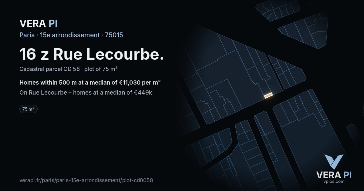 16 z Rue Lecourbe, 15e arrondissement at night – the plot lit, the parcels around coloured by the prices near them
