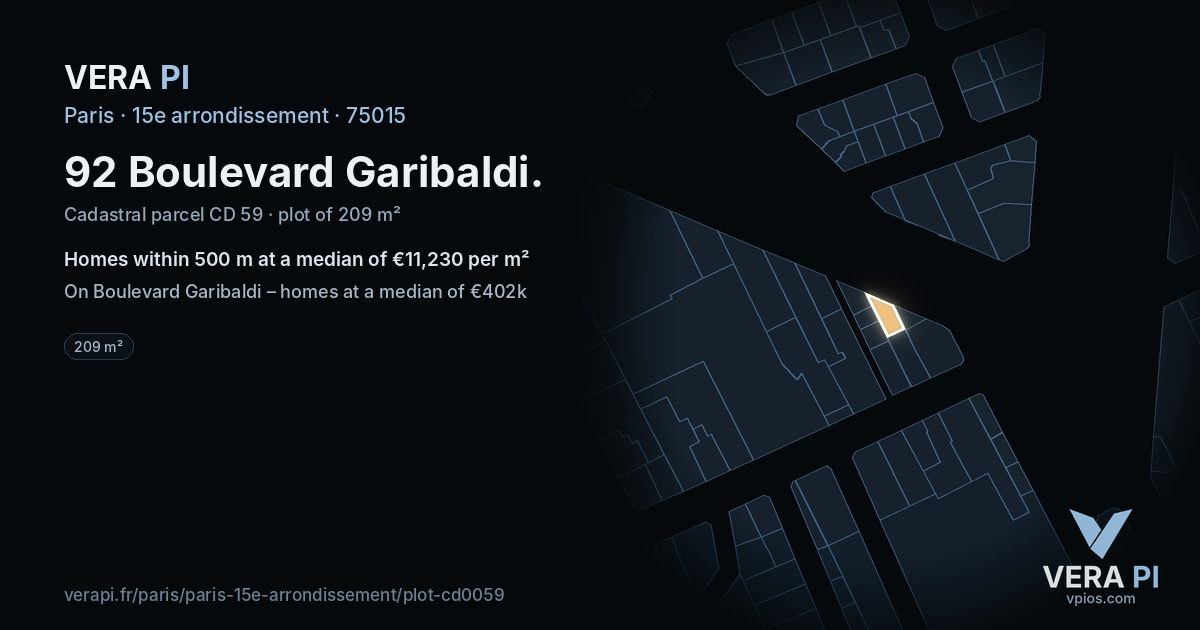 92 Boulevard Garibaldi, 15e arrondissement at night – the plot lit, the parcels around coloured by the prices near them