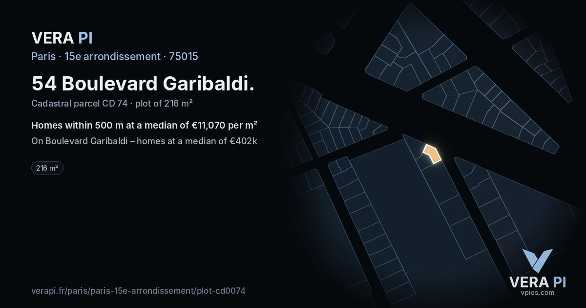 54 Boulevard Garibaldi, 15e arrondissement at night – the plot lit, the parcels around coloured by the prices near them