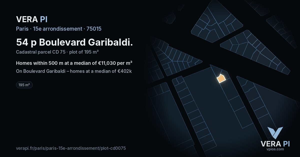 54 p Boulevard Garibaldi, 15e arrondissement at night – the plot lit, the parcels around coloured by the prices near them