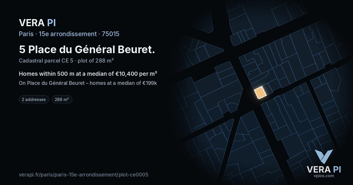 5 Place du Général Beuret, 15e arrondissement at night – the plot lit, the parcels around coloured by the prices near them