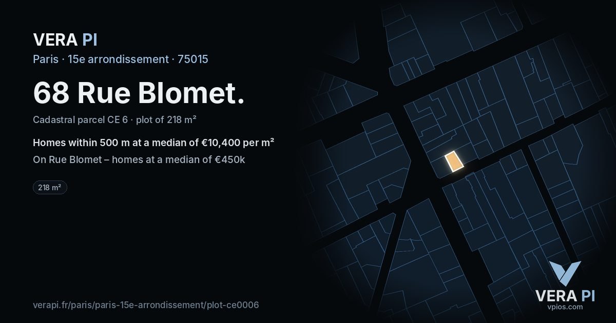 68 Rue Blomet, 15e arrondissement at night – the plot lit, the parcels around coloured by the prices near them