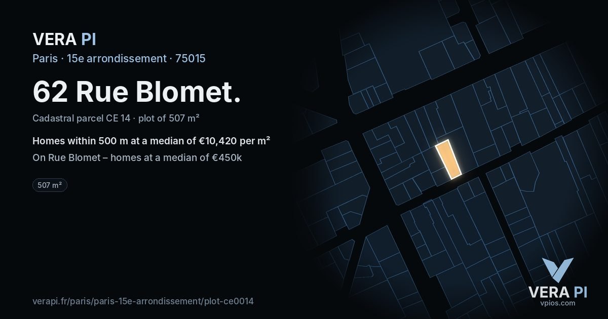 62 Rue Blomet, 15e arrondissement at night – the plot lit, the parcels around coloured by the prices near them