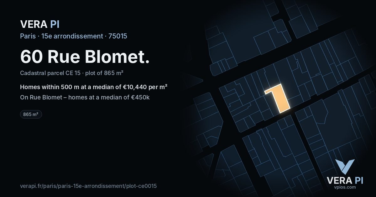 60 Rue Blomet, 15e arrondissement at night – the plot lit, the parcels around coloured by the prices near them